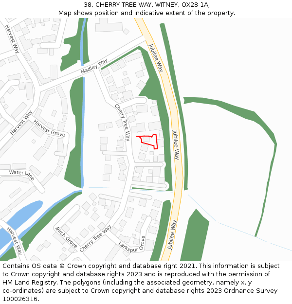 38, CHERRY TREE WAY, WITNEY, OX28 1AJ: Location map and indicative extent of plot