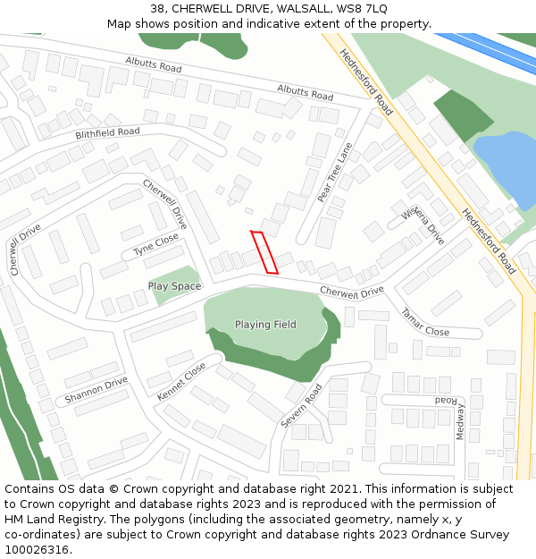 38, CHERWELL DRIVE, WALSALL, WS8 7LQ: Location map and indicative extent of plot