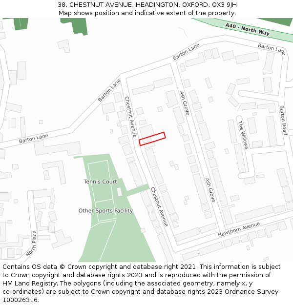 38, CHESTNUT AVENUE, HEADINGTON, OXFORD, OX3 9JH: Location map and indicative extent of plot