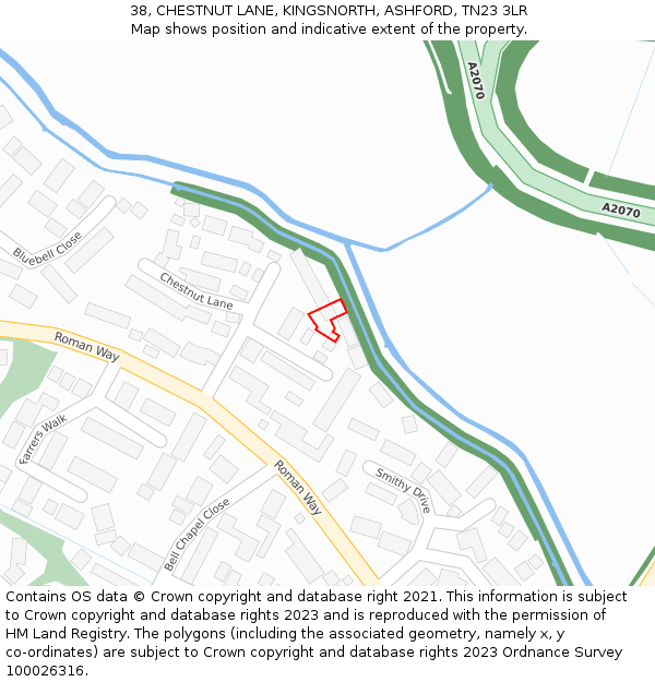 38, CHESTNUT LANE, KINGSNORTH, ASHFORD, TN23 3LR: Location map and indicative extent of plot