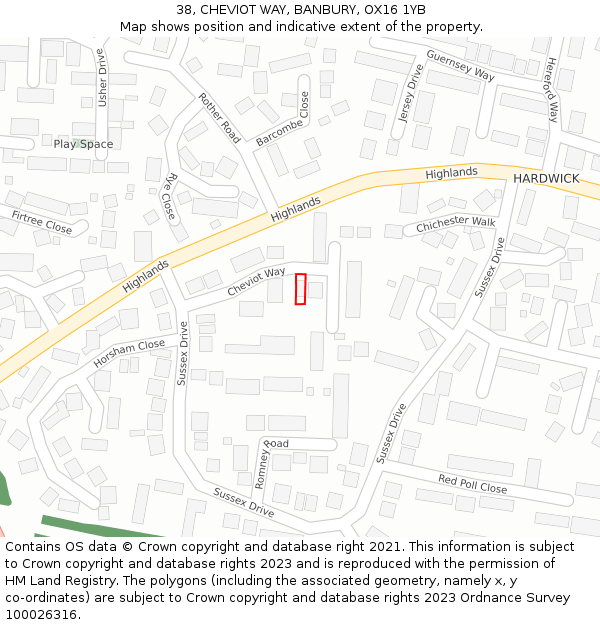 38, CHEVIOT WAY, BANBURY, OX16 1YB: Location map and indicative extent of plot