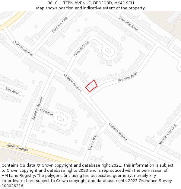 38, CHILTERN AVENUE, BEDFORD, MK41 9EH: Location map and indicative extent of plot