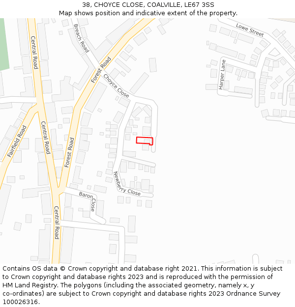 38, CHOYCE CLOSE, COALVILLE, LE67 3SS: Location map and indicative extent of plot