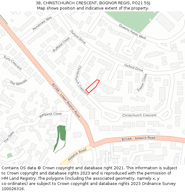 38, CHRISTCHURCH CRESCENT, BOGNOR REGIS, PO21 5SJ: Location map and indicative extent of plot