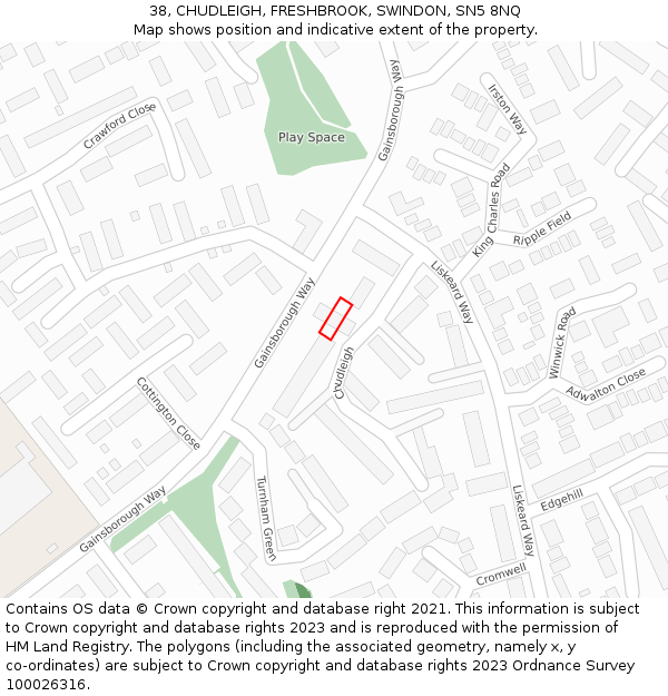 38, CHUDLEIGH, FRESHBROOK, SWINDON, SN5 8NQ: Location map and indicative extent of plot