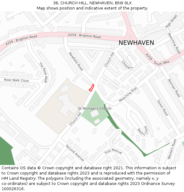 38, CHURCH HILL, NEWHAVEN, BN9 9LX: Location map and indicative extent of plot