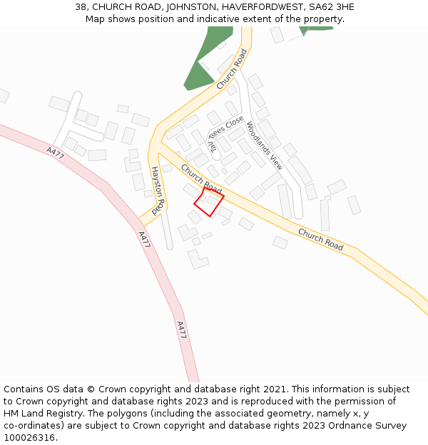 38, CHURCH ROAD, JOHNSTON, HAVERFORDWEST, SA62 3HE: Location map and indicative extent of plot