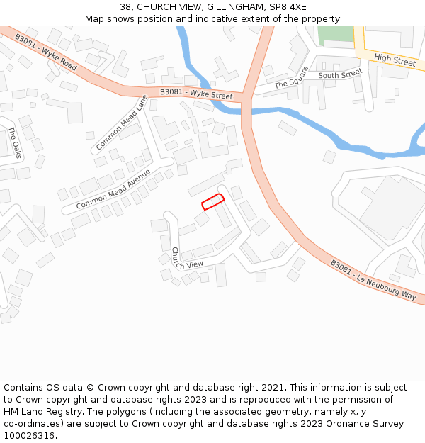 38, CHURCH VIEW, GILLINGHAM, SP8 4XE: Location map and indicative extent of plot