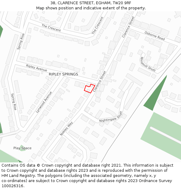 38, CLARENCE STREET, EGHAM, TW20 9RF: Location map and indicative extent of plot