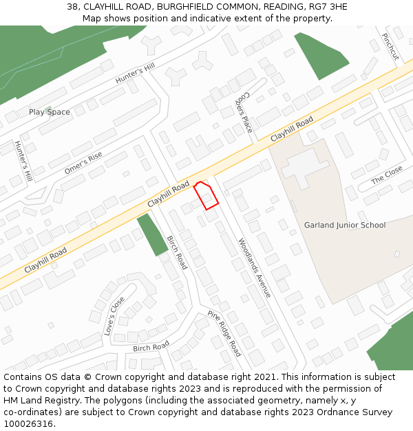 38, CLAYHILL ROAD, BURGHFIELD COMMON, READING, RG7 3HE: Location map and indicative extent of plot