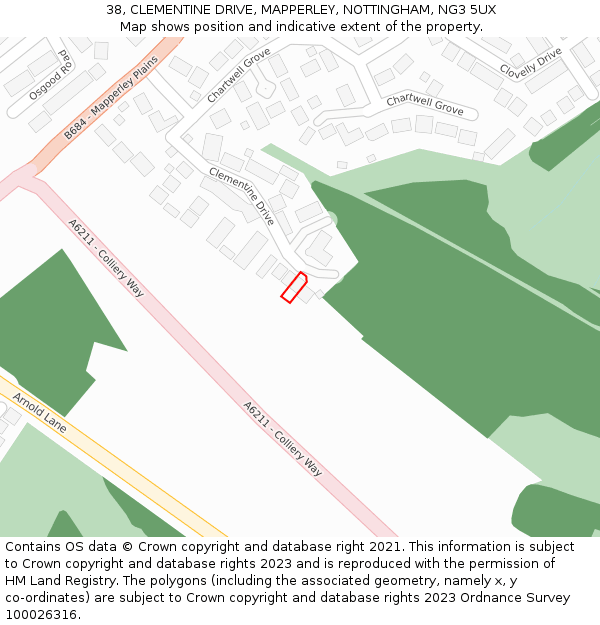 38, CLEMENTINE DRIVE, MAPPERLEY, NOTTINGHAM, NG3 5UX: Location map and indicative extent of plot