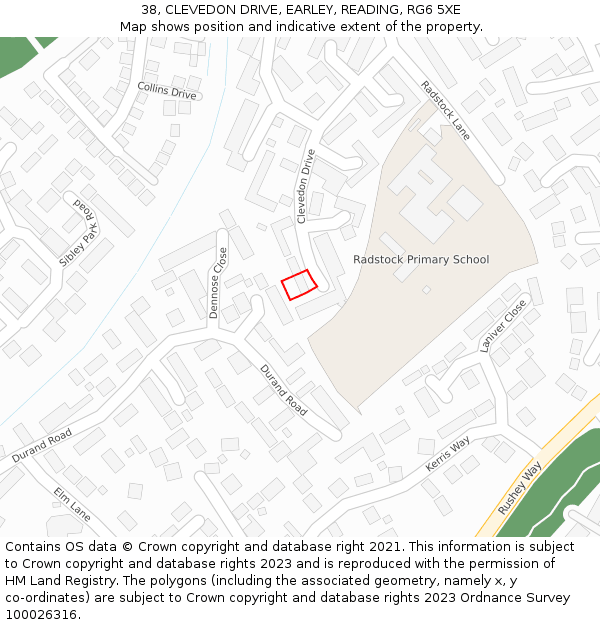 38, CLEVEDON DRIVE, EARLEY, READING, RG6 5XE: Location map and indicative extent of plot