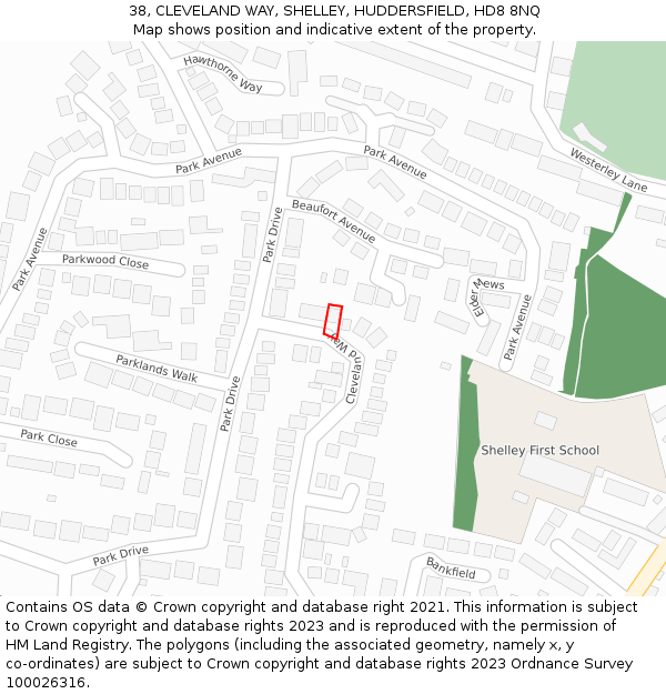 38, CLEVELAND WAY, SHELLEY, HUDDERSFIELD, HD8 8NQ: Location map and indicative extent of plot