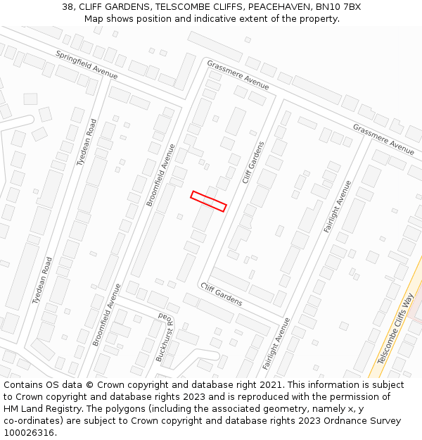 38, CLIFF GARDENS, TELSCOMBE CLIFFS, PEACEHAVEN, BN10 7BX: Location map and indicative extent of plot