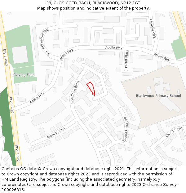 38, CLOS COED BACH, BLACKWOOD, NP12 1GT: Location map and indicative extent of plot