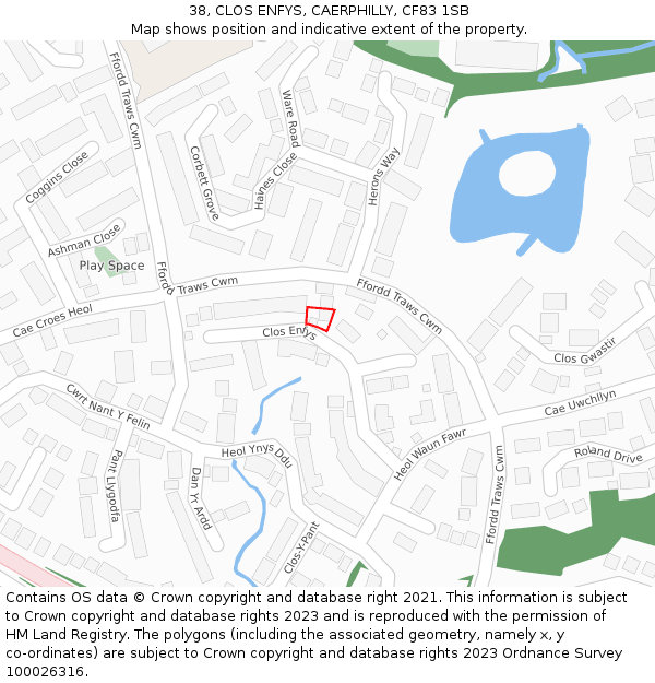 38, CLOS ENFYS, CAERPHILLY, CF83 1SB: Location map and indicative extent of plot