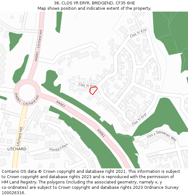 38, CLOS YR ERYR, BRIDGEND, CF35 6HE: Location map and indicative extent of plot