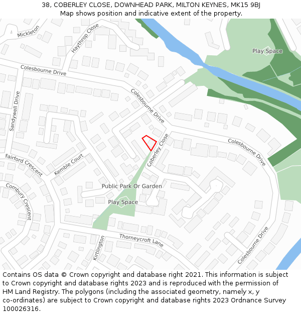 38, COBERLEY CLOSE, DOWNHEAD PARK, MILTON KEYNES, MK15 9BJ: Location map and indicative extent of plot