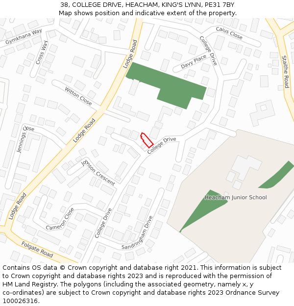 38, COLLEGE DRIVE, HEACHAM, KING'S LYNN, PE31 7BY: Location map and indicative extent of plot