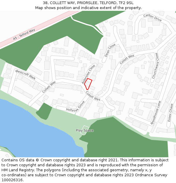 38, COLLETT WAY, PRIORSLEE, TELFORD, TF2 9SL: Location map and indicative extent of plot