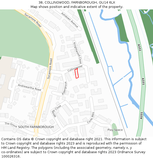 38, COLLINGWOOD, FARNBOROUGH, GU14 6LX: Location map and indicative extent of plot