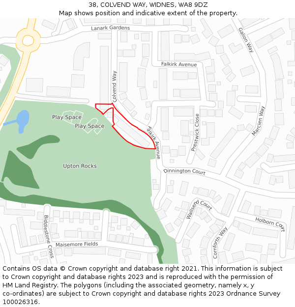 38, COLVEND WAY, WIDNES, WA8 9DZ: Location map and indicative extent of plot