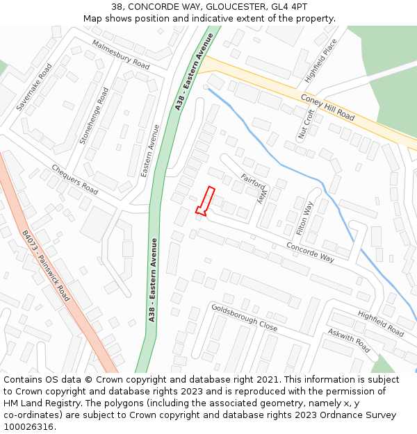 38, CONCORDE WAY, GLOUCESTER, GL4 4PT: Location map and indicative extent of plot