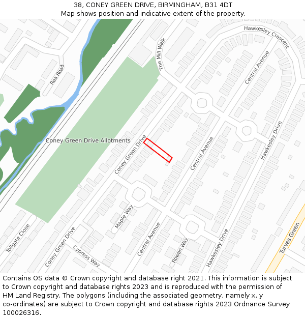 38, CONEY GREEN DRIVE, BIRMINGHAM, B31 4DT: Location map and indicative extent of plot