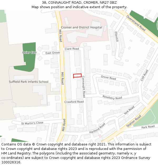 38, CONNAUGHT ROAD, CROMER, NR27 0BZ: Location map and indicative extent of plot