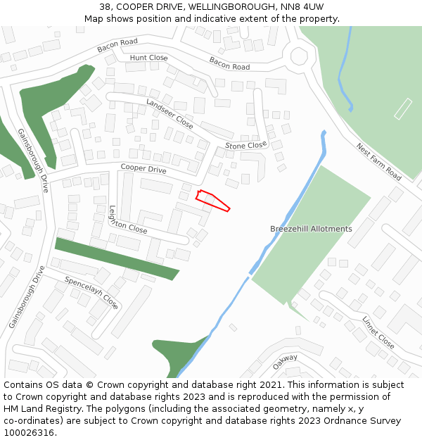 38, COOPER DRIVE, WELLINGBOROUGH, NN8 4UW: Location map and indicative extent of plot