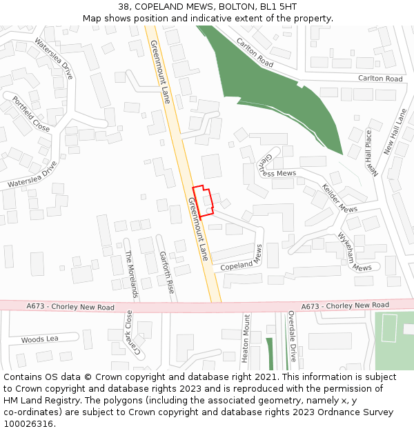 38, COPELAND MEWS, BOLTON, BL1 5HT: Location map and indicative extent of plot