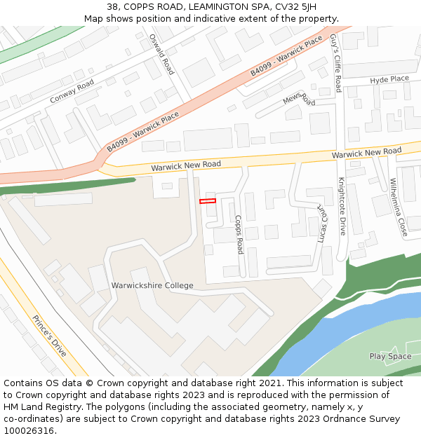 38, COPPS ROAD, LEAMINGTON SPA, CV32 5JH: Location map and indicative extent of plot