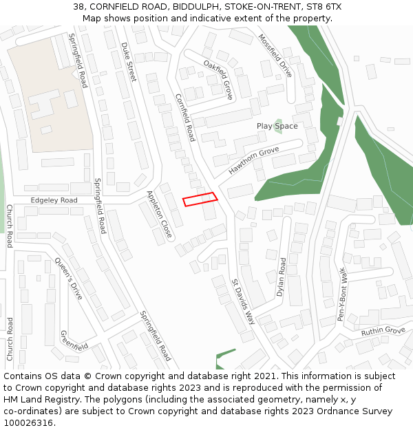 38, CORNFIELD ROAD, BIDDULPH, STOKE-ON-TRENT, ST8 6TX: Location map and indicative extent of plot