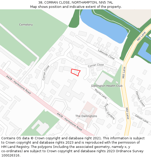 38, CORRAN CLOSE, NORTHAMPTON, NN5 7AL: Location map and indicative extent of plot