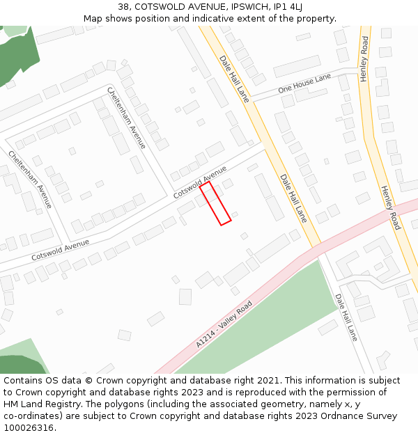 38, COTSWOLD AVENUE, IPSWICH, IP1 4LJ: Location map and indicative extent of plot