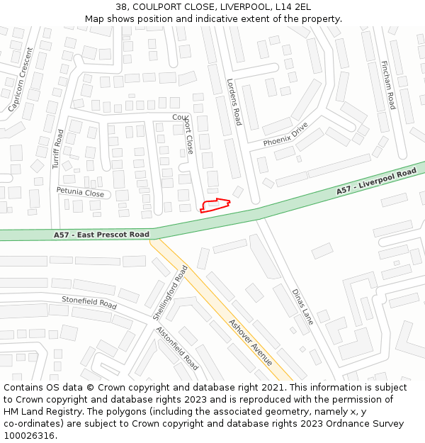 38, COULPORT CLOSE, LIVERPOOL, L14 2EL: Location map and indicative extent of plot