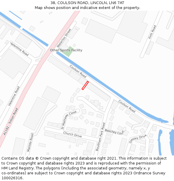 38, COULSON ROAD, LINCOLN, LN6 7AT: Location map and indicative extent of plot