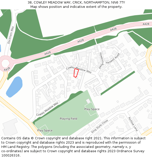 38, COWLEY MEADOW WAY, CRICK, NORTHAMPTON, NN6 7TY: Location map and indicative extent of plot