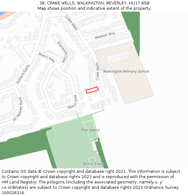 38, CRAKE WELLS, WALKINGTON, BEVERLEY, HU17 8SB: Location map and indicative extent of plot