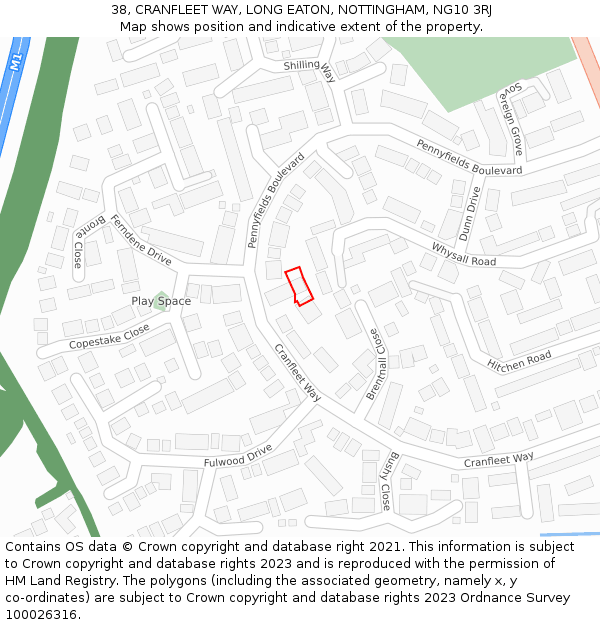 38, CRANFLEET WAY, LONG EATON, NOTTINGHAM, NG10 3RJ: Location map and indicative extent of plot