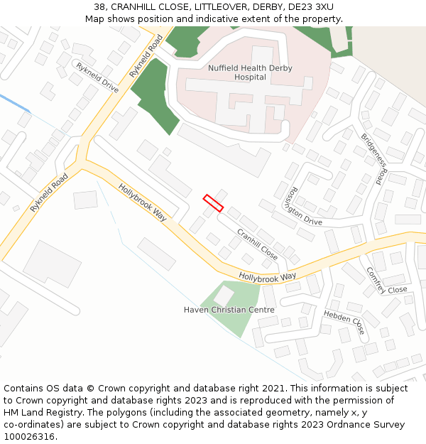 38, CRANHILL CLOSE, LITTLEOVER, DERBY, DE23 3XU: Location map and indicative extent of plot