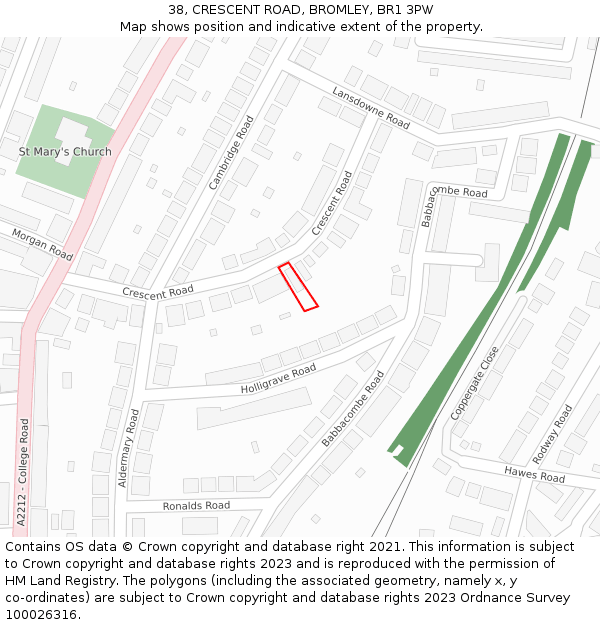 38, CRESCENT ROAD, BROMLEY, BR1 3PW: Location map and indicative extent of plot