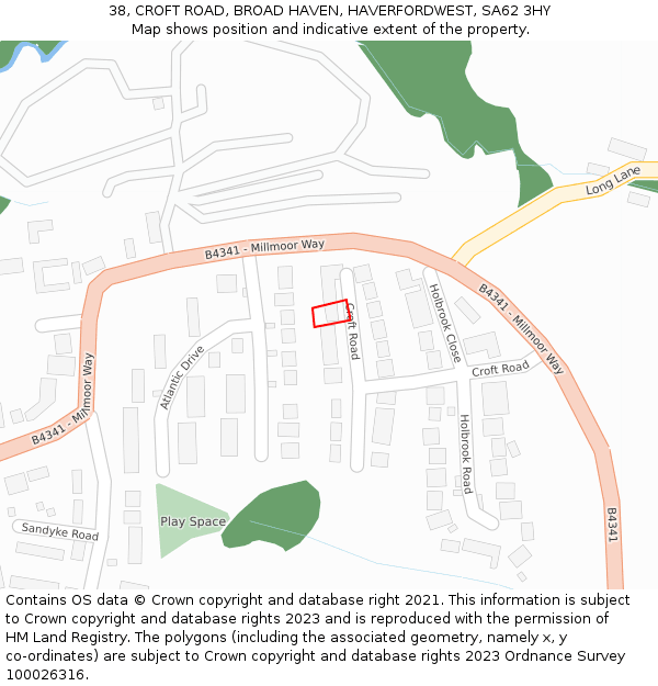 38, CROFT ROAD, BROAD HAVEN, HAVERFORDWEST, SA62 3HY: Location map and indicative extent of plot