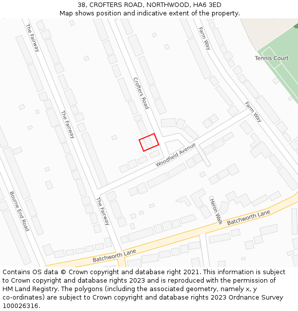 38, CROFTERS ROAD, NORTHWOOD, HA6 3ED: Location map and indicative extent of plot