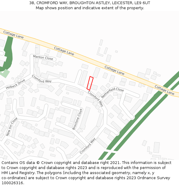 38, CROMFORD WAY, BROUGHTON ASTLEY, LEICESTER, LE9 6UT: Location map and indicative extent of plot