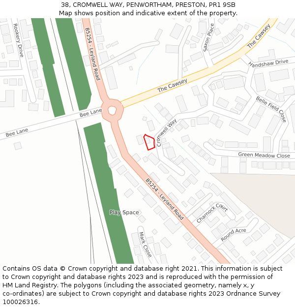 38, CROMWELL WAY, PENWORTHAM, PRESTON, PR1 9SB: Location map and indicative extent of plot