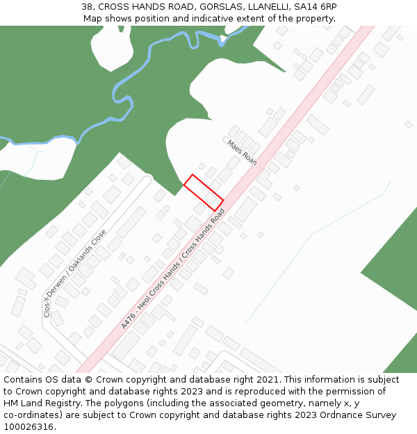 38, CROSS HANDS ROAD, GORSLAS, LLANELLI, SA14 6RP: Location map and indicative extent of plot