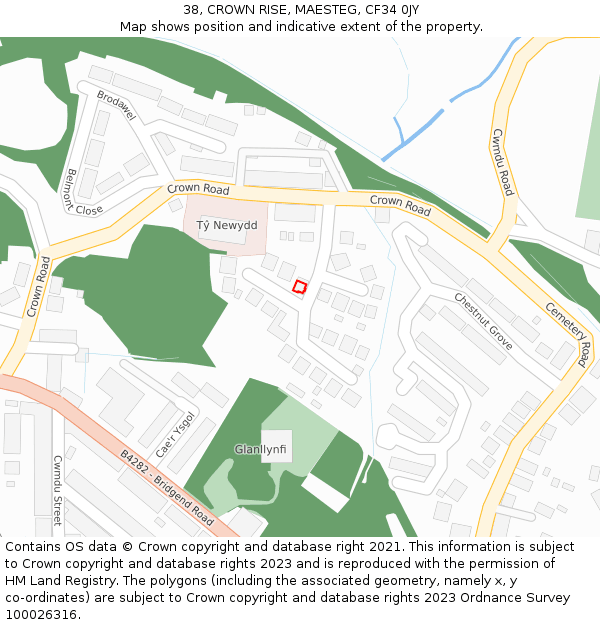 38, CROWN RISE, MAESTEG, CF34 0JY: Location map and indicative extent of plot