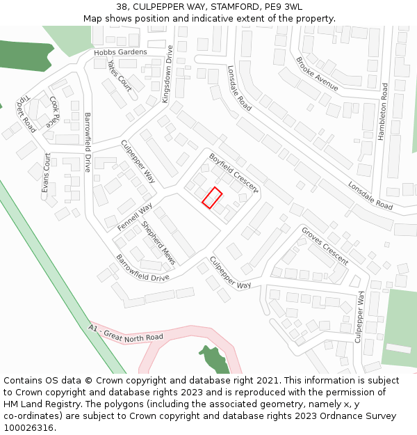 38, CULPEPPER WAY, STAMFORD, PE9 3WL: Location map and indicative extent of plot