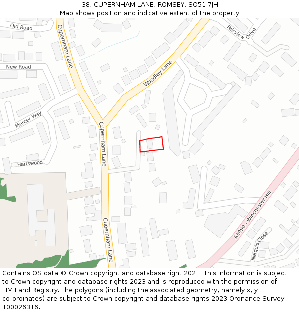 38, CUPERNHAM LANE, ROMSEY, SO51 7JH: Location map and indicative extent of plot